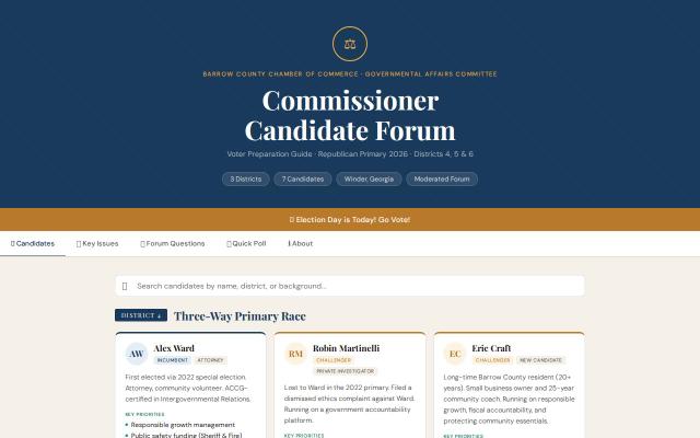 Screenshot: Commissioner Candidate Forum voter guide